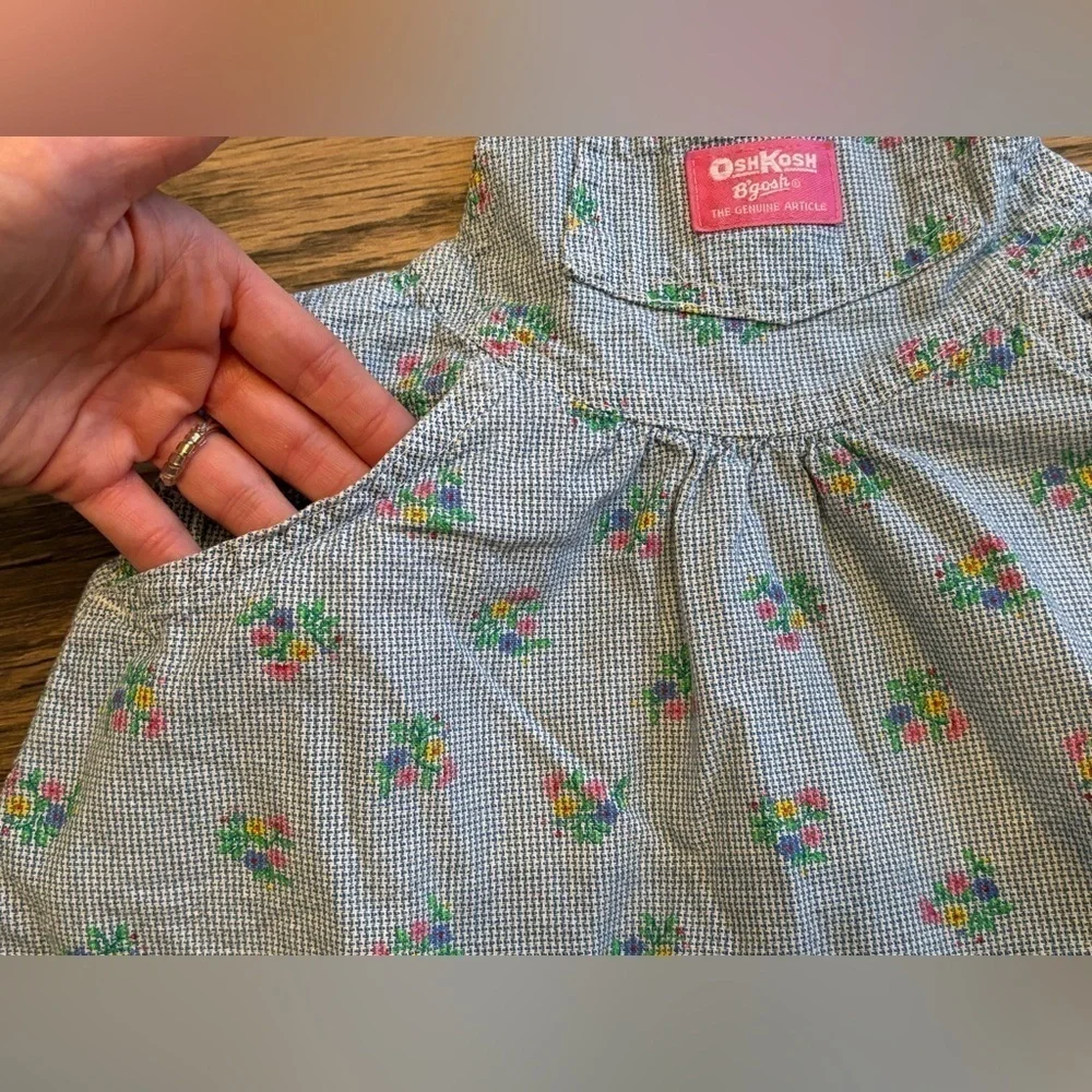 Oshkosh B'Gosh Floral Plaid BlueDress Overall 3T USA Vestbak‎ Jumper Gingham VTG